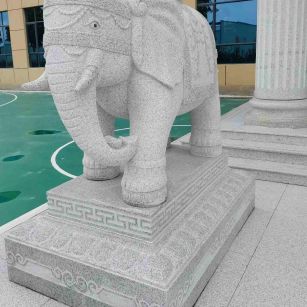 九江 白麻花岗岩动物异形石雕-大象