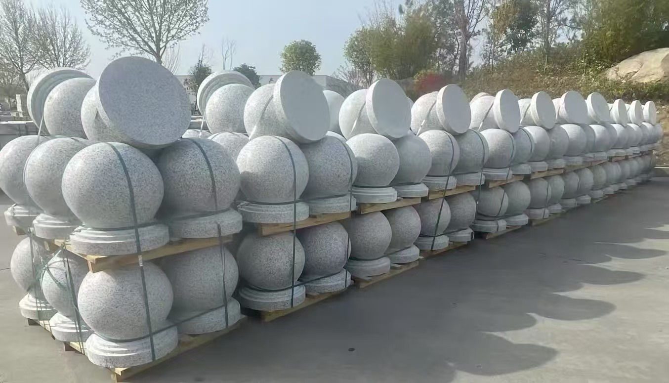 九江 白麻花岗岩石材圆球，石球，挡车球，隔离球，景观石球，风水球等