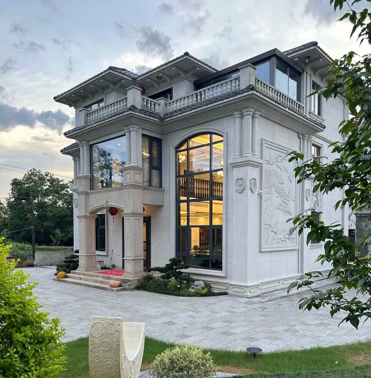 九江 白麻花岗岩私人别墅干挂石材豪华定制