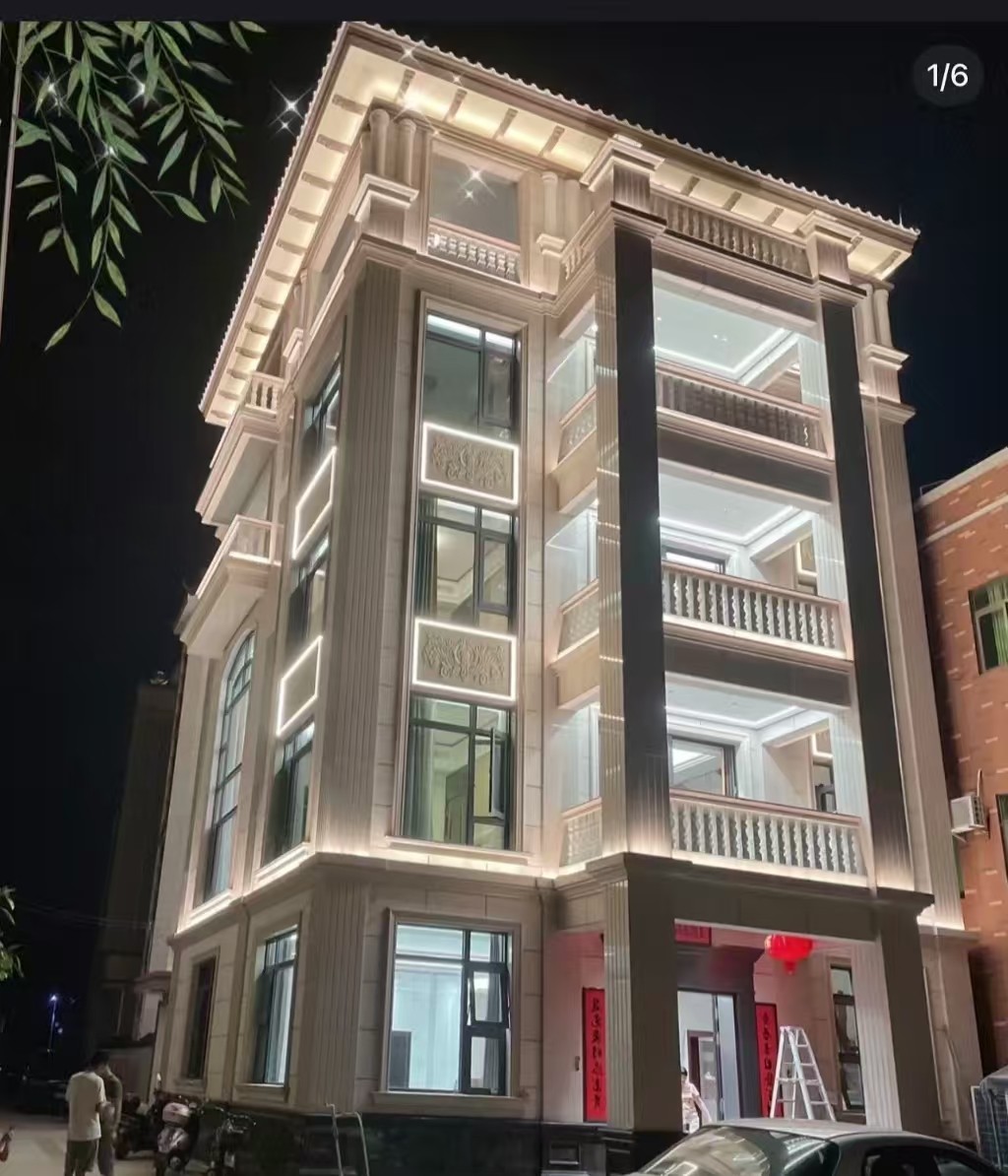 九江 芝麻白花岗岩别墅外墙夜间效果