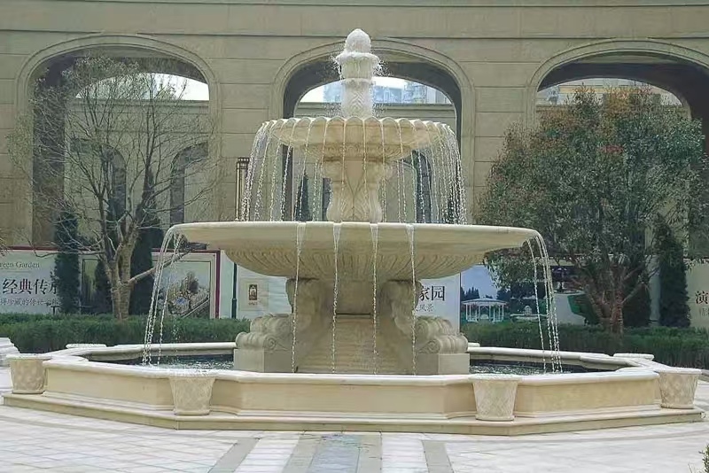 九江 黄金麻花岗岩异型加工——户外庭院石雕流水喷泉