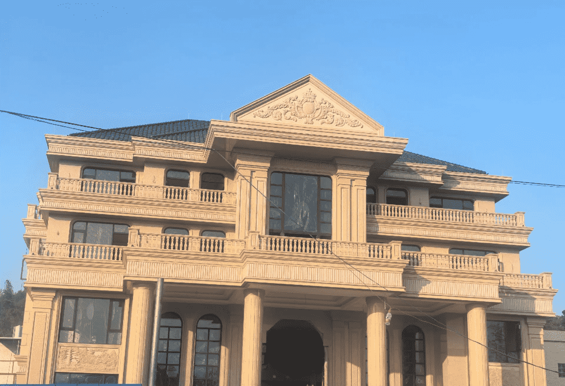 九江黄金麻别墅外墙干挂石材效果示例